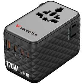 Verbatim Adapter podróżny EU/UK/US GaN 1xUSB-A/3xUSB-C PD 170W czarny 30190