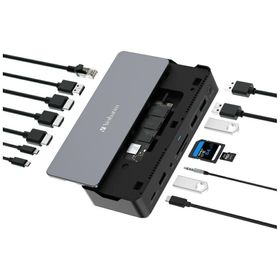 Adapter Verbatim stacja dokująca USB-C Pro 15w1 2xHDMI/1xRJ45/4xUSB-A/3xUSB-C/1xSD/1xmicroSD/1xAudio/1xDisplayPort/1xSSD szary 32174
