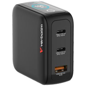 Ładowarka sieciowa Verbatim Mini GaN 100W 2xUSB-C PD/1x USB-A QC adapter UE/UK/USA czarny 30239