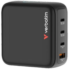 Ładowarka sieciowa Verbatim Mini GaN 140W 3xUSB-C PD/1x USB-A QC adapter UE/UK/USA czarny 30240