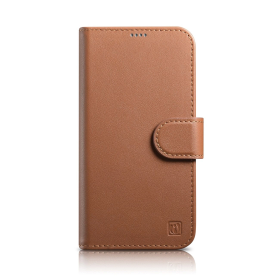 iCarer Wallet Case 2in1 etui iPhone 14 Pro Max skórzany pokrowiec z klapką Anti-RFID brązowy (WMI14220728-BN)