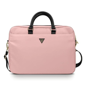 Torba Guess Nylon Triangle Logo na laptopa 16" - różowa