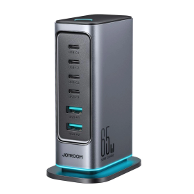 Ładowarka Joyroom JR-TCM02 GaN 65W stacja ładująca 4xUSB-C 2xUSB-A wtyczka UK - szara