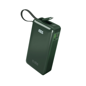 Powerbank SBS 10000 mAh 20W z wbudowanym kablem USB-C i wyświetlaczem cyfrowym - zielony