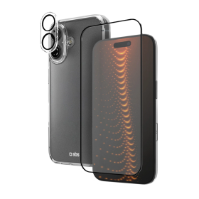 Zestaw SBS z technologią D3O na iPhone 16 – etui + szkło ochronne na ekran i aparat - przezroczyste