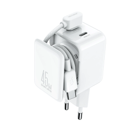 Ładowarka sieciowa Joyroom JR-TCL05 45W GaN z organizerem na kabel - biała