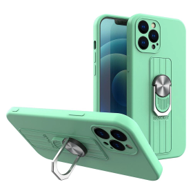 Ring Case silikonowe etui z uchwytem na palec i podstawką do Samsung Galaxy A42 5G miętowy