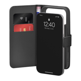 Etui Puro Wallet Stand na iPhone 17 Pro Max z ekoskóry, z klapką, portfelem i funkcją podstawki - czarne