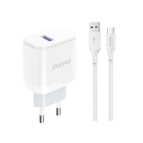 Ładowarka Dudao A20EU sieciowa USB-A 18W - biała + kabel USB-A - USB-C