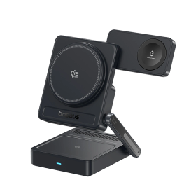 Ładowarka bezprzewodowa Baseus PicoGo AF21 3w1 Qi2.2 35W z zasilaczem EU 45W i kablem USB-C 1m - czarna