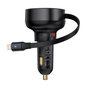 Ładowarka samochodowa Baseus Enjoyment Pro 55W USB-A ze zwijanym kablem Lightning - czarna