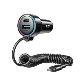 Ładowarka samochodowa 3w1 Joyroom JR-CL07 72W z kablem USB-C 1.6m – czarna