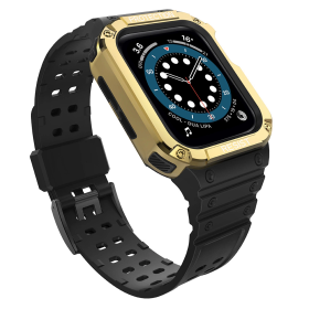 Pasek z etui ochronnym Protect Strap Band do Apple Watch 42 / 44 / 45 mm opaska obudowa pancerna - czarny, złoty