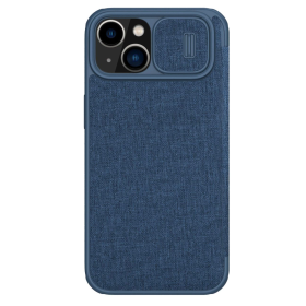 Nillkin Qin Cloth Pro Case etui do iPhone 14 osłona na aparat kabura pokrowiec obudowa z klapką niebieski