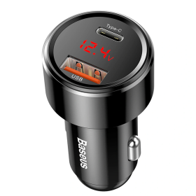 Ładowarka samochodowa Baseus Magic Series 45 W z wyświetlaczem 1x USB-A + 1x USB-C - czarna