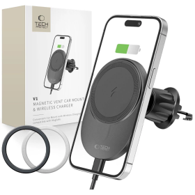 Uchwyt Tech-Protect MM15W-V1 samochodowy na telefon z ładowarką indukcyjną MagSafe 15W na kratkę nawiewu - czarny