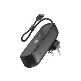 Powerbank SBS Hybrid PD 20W 5000mAh z wbudowanym kablem i składaną wtyczką - czarny