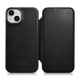 iCarer CE Oil Wax Premium Leather Folio Case skórzane etui iPhone 14 Plus z klapką magnetyczne MagSafe czarny (AKI14220707-BK)