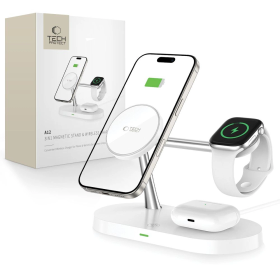 Ładowarka Tech-Protect A12 indukcyjna 3w1 MagSafe na smartfon / słuchawki / smartwatch - biała