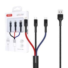 Kabel USB XO NB54 3w1 - Lightning + USB-C + microUSB 1,2 m 3A wielokolorowy