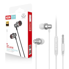Słuchawki przewodowe XO EP38 jack 3,5mm dokanałowe srebrne