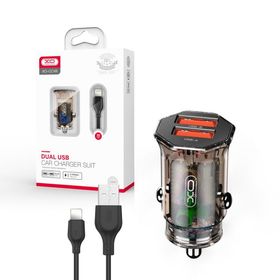 Ładowarka samochodowa XO Clear CC49 2xUSB 2.4A dymiona + kabel Lightning