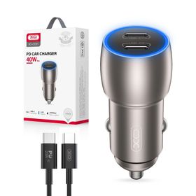 Ładowarka samochodowa XO CC51 PD 40W 2x USB-C + kabel USB-C - USB-C szara