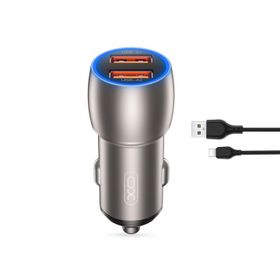Ładowarka samochodowa XO CC52 QC 36W 2x USB + kabel USB-C szara