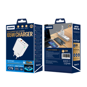 JELLICO ładowarka sieciowa - C79 GaN PD 65W 2x USB-C + 1x USB QC3.0 biała