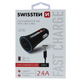 SWISSTEN Ładowarka Samochodowa 2,4A 2x USB + Kabel USB-C
