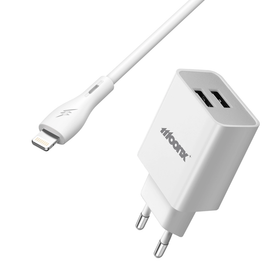 MOONX ładowarka sieciowa MC02 2.4A 12W 2xUSB + kabel Lightning Biały