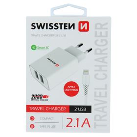 SWISSTEN Ładowarka Sieciowa Adapter Smart IC 2x USB 2,1A + Kabel Lightning 1,2 M biała