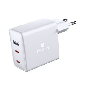 SWISSTEN Ładowarka Sieciowa Adapter GaN USB 27W QC + USB-C 35W PD biała