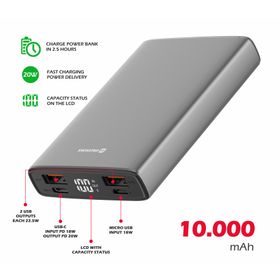 SWISSTEN Aluminum Power Bank 10 000 mAh 20W PD szary