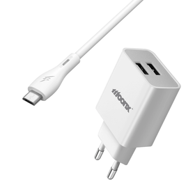 MOONX ładowarka sieciowa MC02 2.4A 12W 2xUSB + kabel Micro Biały