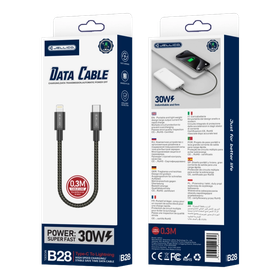 JELLICO kabel - B28 USB-C / Lightning 30W PD oplot 0,3m czarny