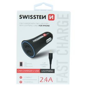 SWISSTEN Ładowarka Samochodowa 2,4A 2x USB + Kabel Lightning