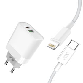 XO ładowarka sieciowa L64 PD QC 3.0 20W 1x USB 1x USB-C biała + kabel USB-C - Lightning