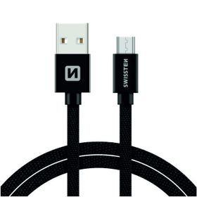 SWISSTEN TEXTILE Kabel w oplocie USB / MicroUSB 1,2 M czarny