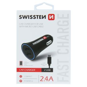 SWISSTEN Ładowarka Samochodowa 2,4A 2x USB + Kabel MicroUSB