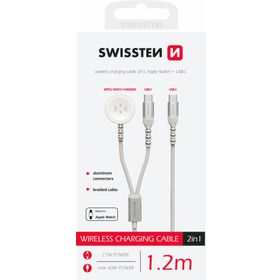 SWISSTEN Ładowarka Kabel 2w1 do ładowania Apple Watch USB-C + USB-C 1,2m biały