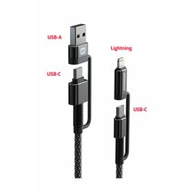SWISSTEN Kabel Kevlar 4w1 USB + USB-C / USB-C + Lightning 60W 3A 1,5m antracyt