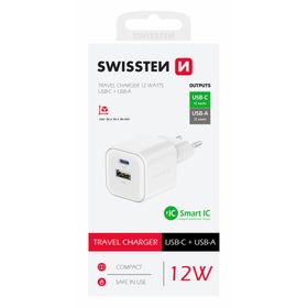 SWISSTEN Ładowarka Sieciowa Adapter USB + USB-C 12W biała