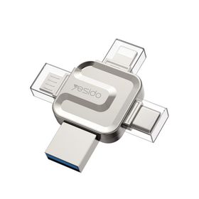Yesido Flash Disk FL15 4w1 OTG Adapter USB3.0, 32GB, SILVER / SREBRNY