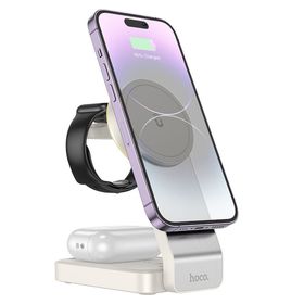 Ładowarka indukcyjna Hoco 3w1 15W zgodna z MagSafe CQ3 biała