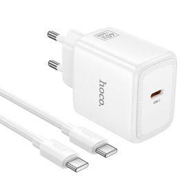 Ładowarka sieciowa GaN do telefonu Hoco USB C PD AVS 40W max 60W + kabel USB C do USB C N83 biała
