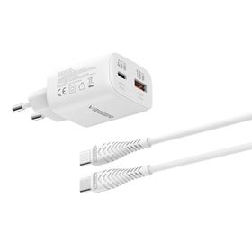 Ładowarka sieciowa do telefonu VEGER USB A + Typ C PD Super Charge PPS 45W + kabel Typ C do C 100W TR101 biała