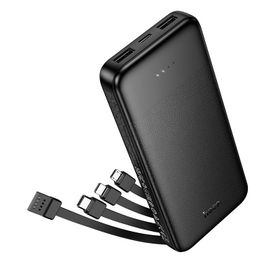 Powerbank Hoco 10000 mAh 2A z czterema wbudowanymi kablami USB A + USB C+ Lightning + Micro USB J163 czarny