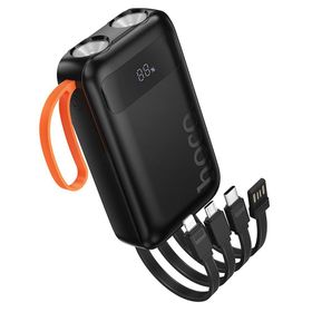 Powerbank Hoco 10000 mAh 2A z wbudowanymi kablami USB A + USB C + Lightning + Micro USB oraz podwójną latarką J151 czarny