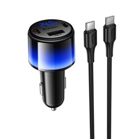 Ładowarka samochodowa Hoco USB A + 2x USB C QC3.0 PD 37W + kabel USB C do C Z69A czarna